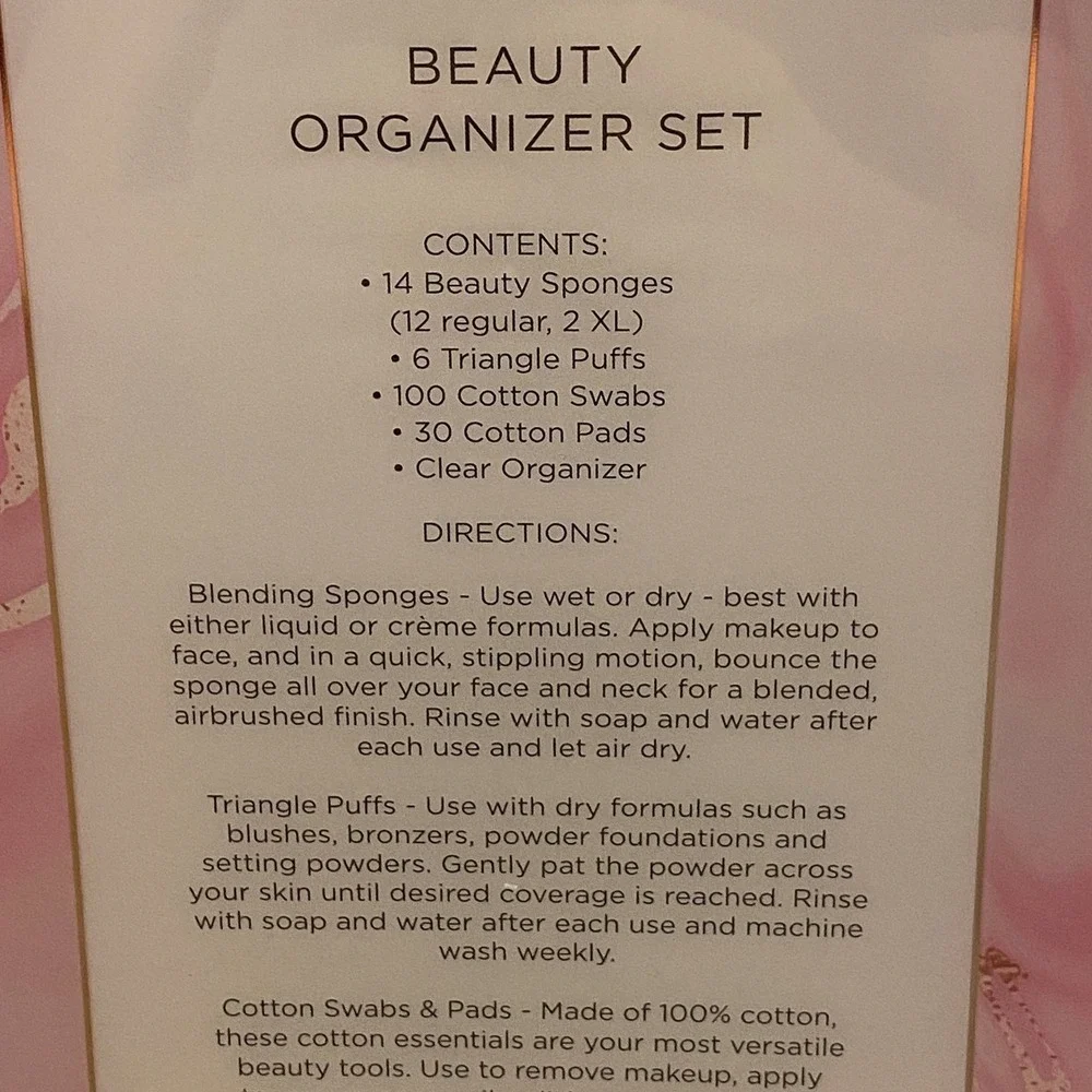 Thinkspace Beauty 150pc Organizer Set Pink Marble Clear Acrylic 3-Drawer Sponges